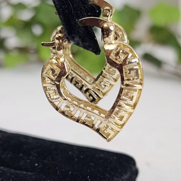 Gold Greek Key Heart Shaped Hoop Earrings - Picture 4 of 7